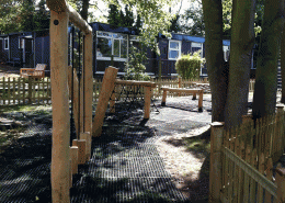 Active landscapes playground equipment General Pic 14 Robinia Wood trim trail on grass mats south london school